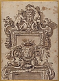 Design for an Overdoor Decoration (recto); Rinceaux (verso), Gregorio de&#39; Ferrari (Italian, Porto Maurizio 1647–1726 Genoa), Pen and brown ink, brush and brown wash, over traces of black chalk (recto); rinceaux in red chalk (verso)